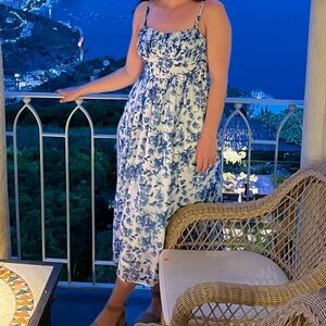 Abercrombie & Fitch White and Blue Floral Midi Dress